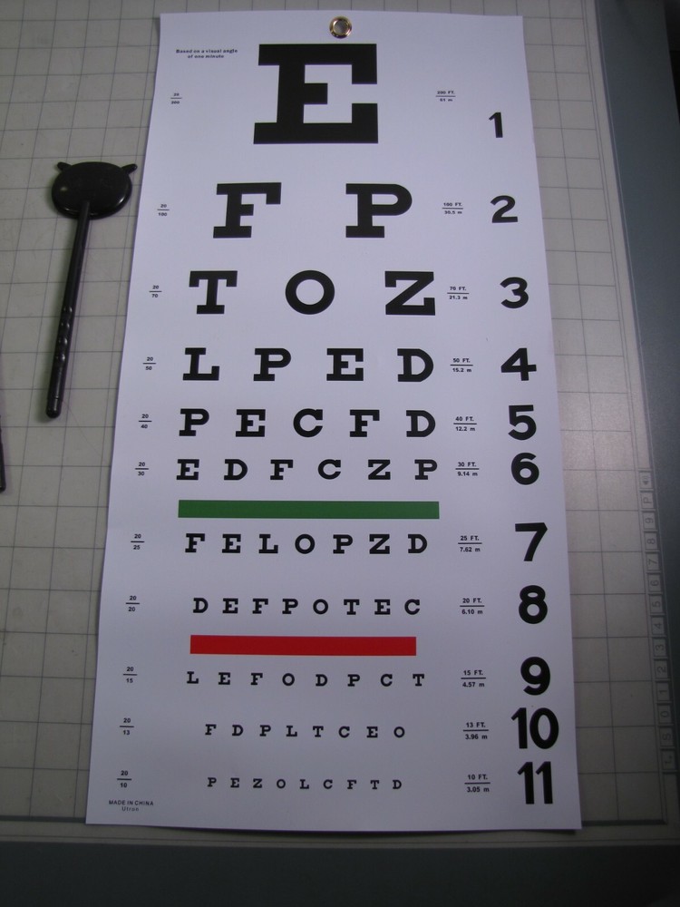 Utron Snellen Eye Chart Set 22" x 11" Plastic Coated with Hand Pointer NEW