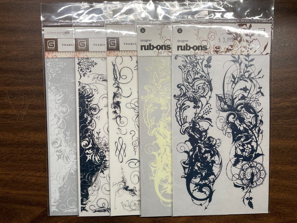 BASIC GREY FLOURISHES AND SWIRLS - RUB-ON TRANSFERS