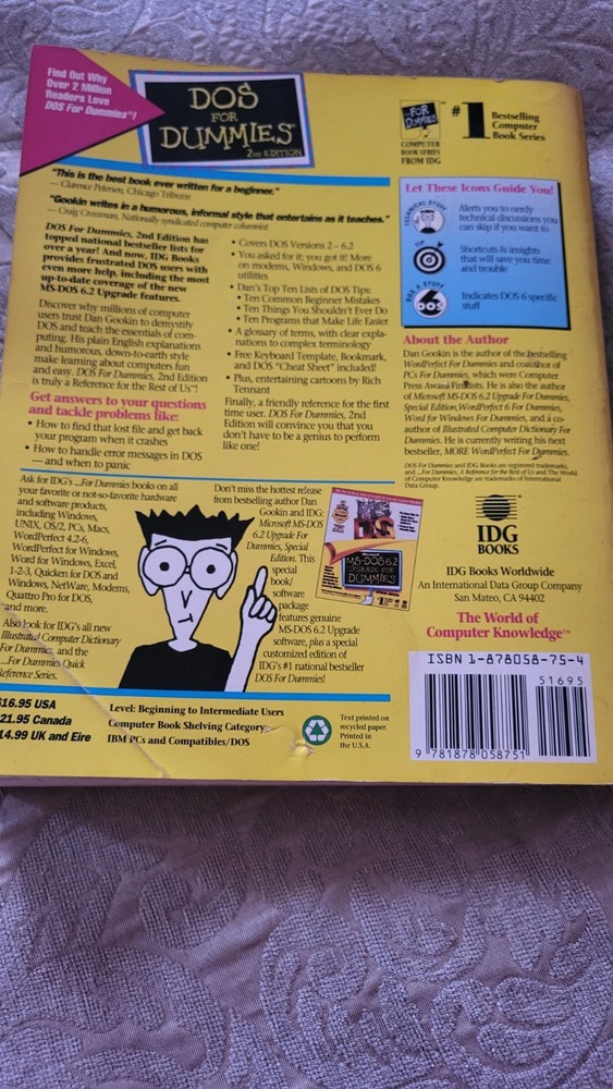 DOS for Dummies 2nd Edition Computer Book Reference Guide Dan Gookin