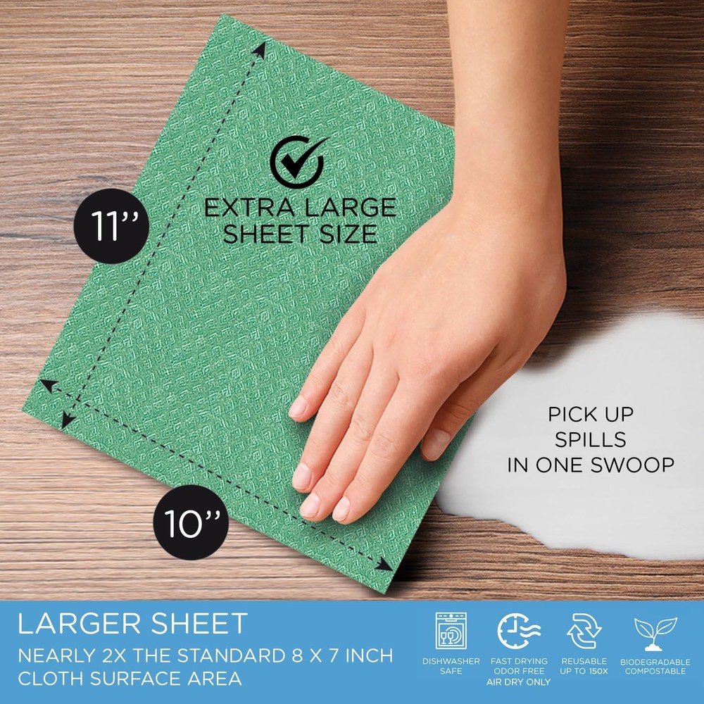 Swedish Dishcloths for Kitchen XL, 30 Sheet Roll, Biodegradable & Compostable...