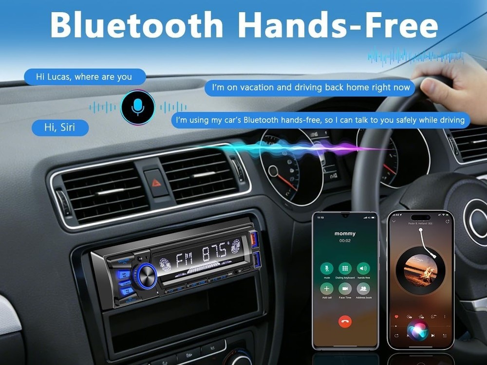 Bluetooth Single DIN Car Stereo – Fast Charging, 7 LED Modes & App Control