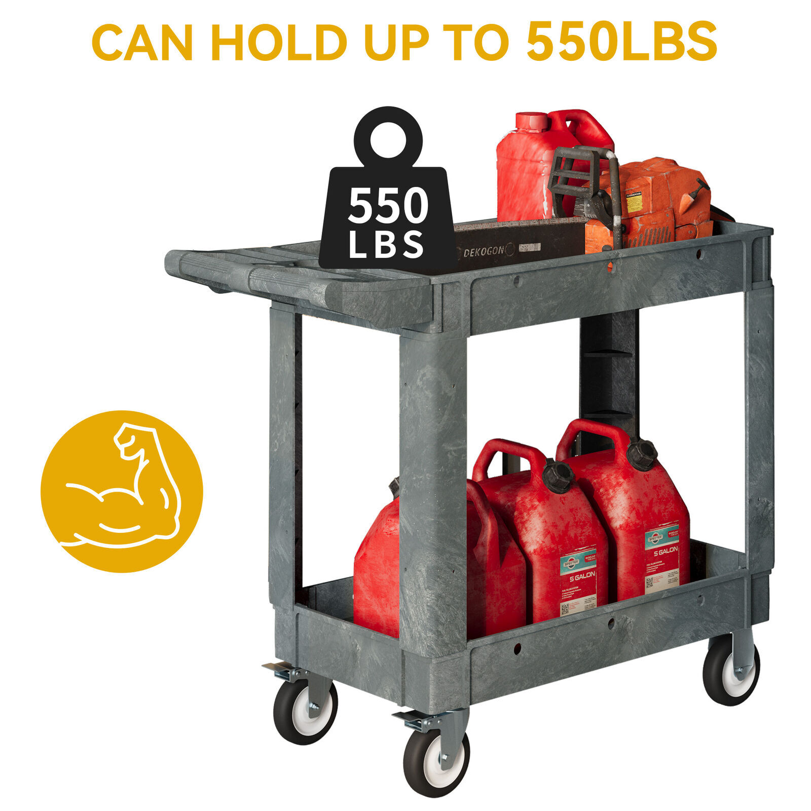 550 lbs Capacity Utility Cart 2 Shelf Rolling Storage Plastic Service Work Carts