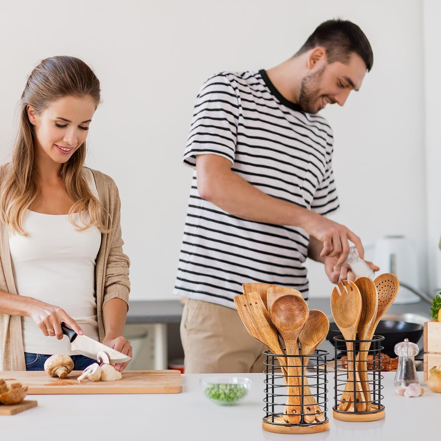 2-Piece Utensil Holders - 5.1*5.1*5.8 and 3.7*3.7*5.8 Inches Kitchen Utensil Hol