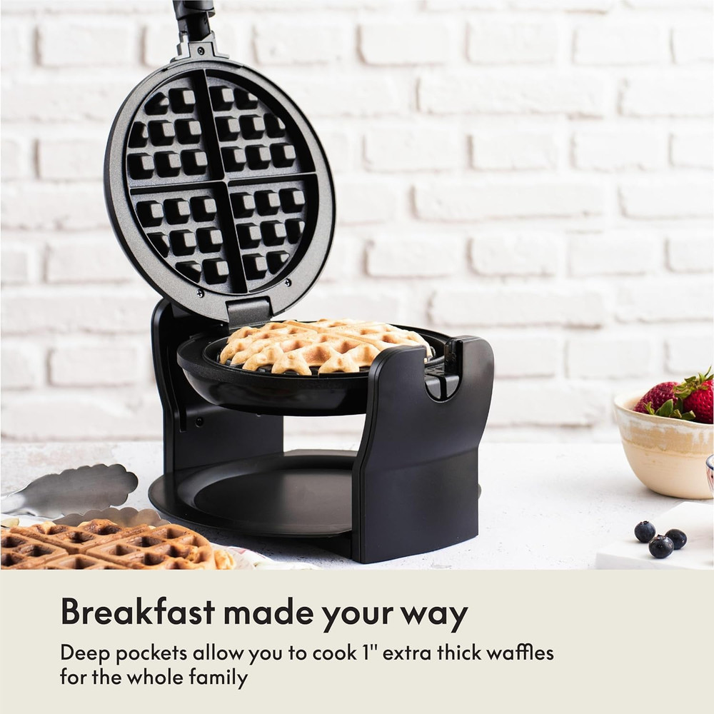 Classic Rotating Belgian Waffle Maker with Nonstick Plates, Removable Drip Tray,
