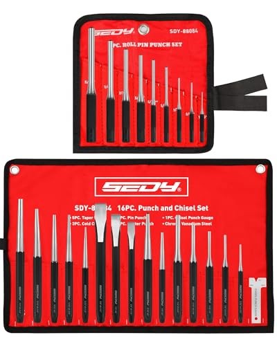 25-Piece Punch and Chisel Set with Roll Pin Punches, Includes Taper, Pin,