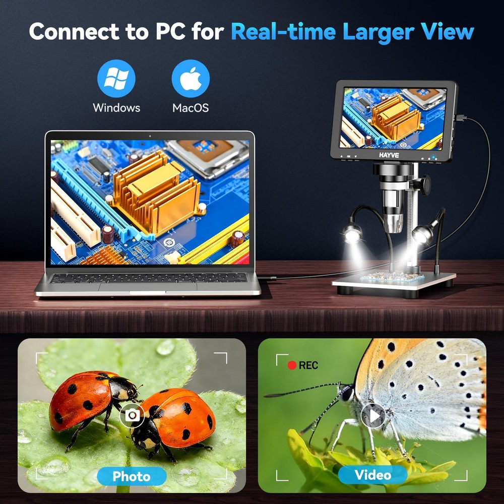 Hayve 7" LCD Digital 7 Inch Microscope with Wired Remote, Black