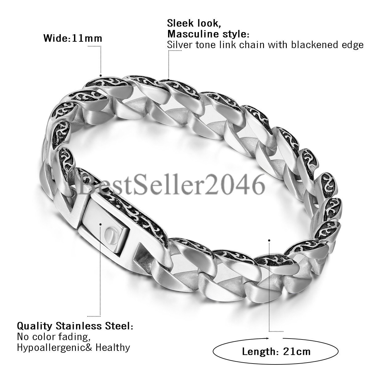 Polished Stainless Steel Gothic Heavy Biker Cuban Chain Link Men's Bracelet 8.2"