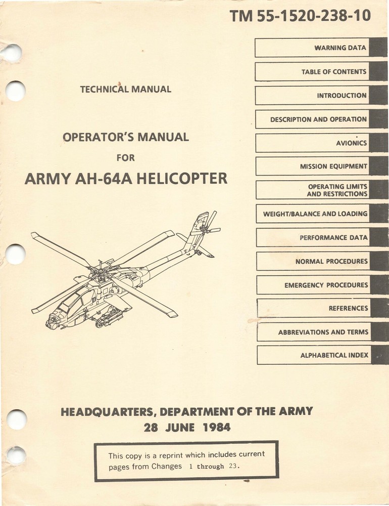 AH-64A Apache Helicopter 1992 Operator's Manual Flight Manual - CD