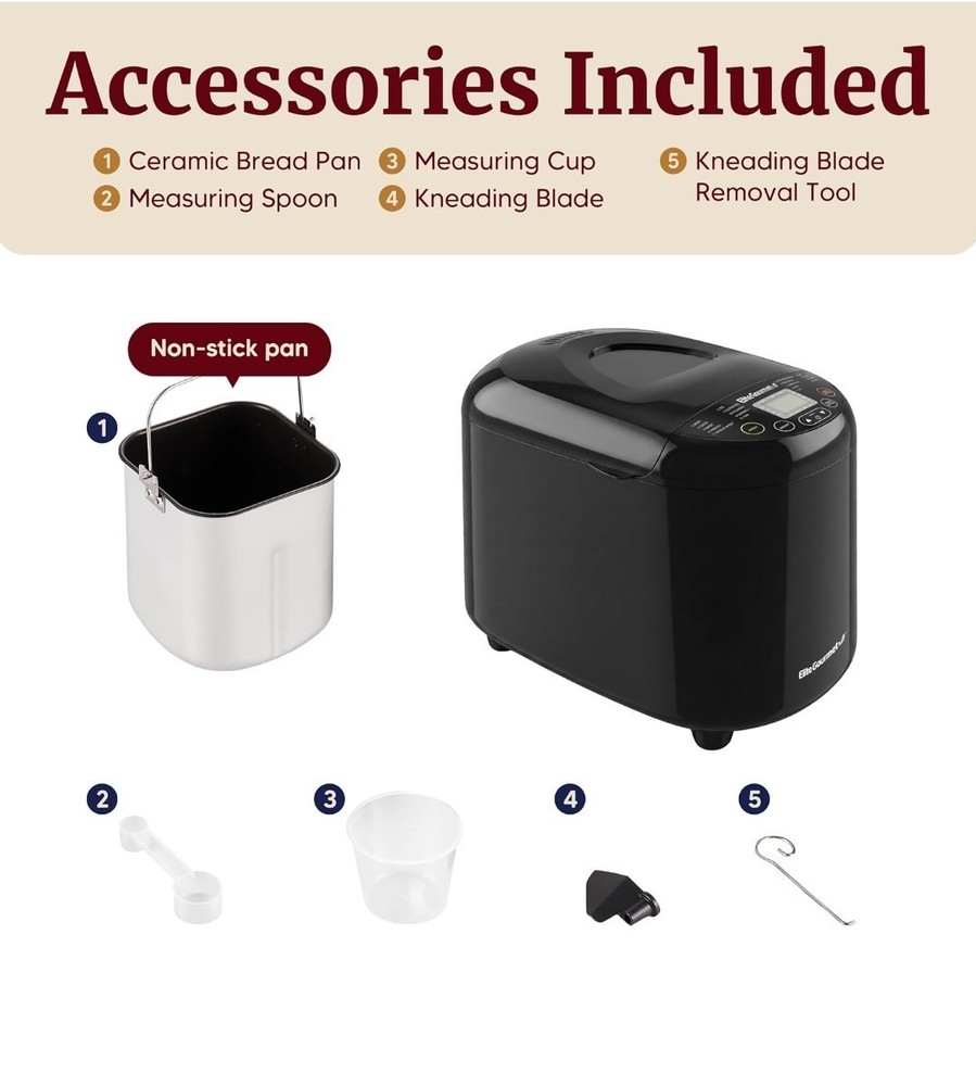 Elite Gourmet EBM8103B Programmable Bread Maker Machine - Black
