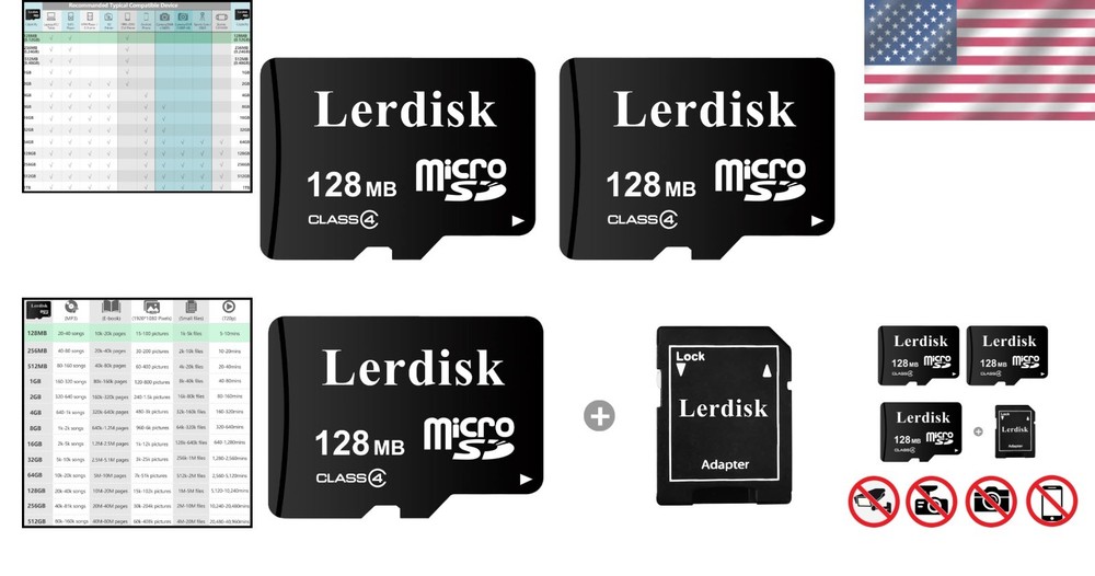 128MB Class 4 Micro SD Card Triplet - Perfect for Basic Devices & MP3 Players