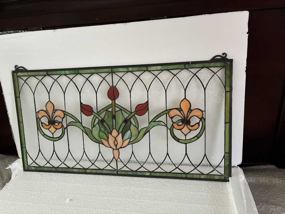 Maxdot 32 x16 Stained Glass Transom Window Panel