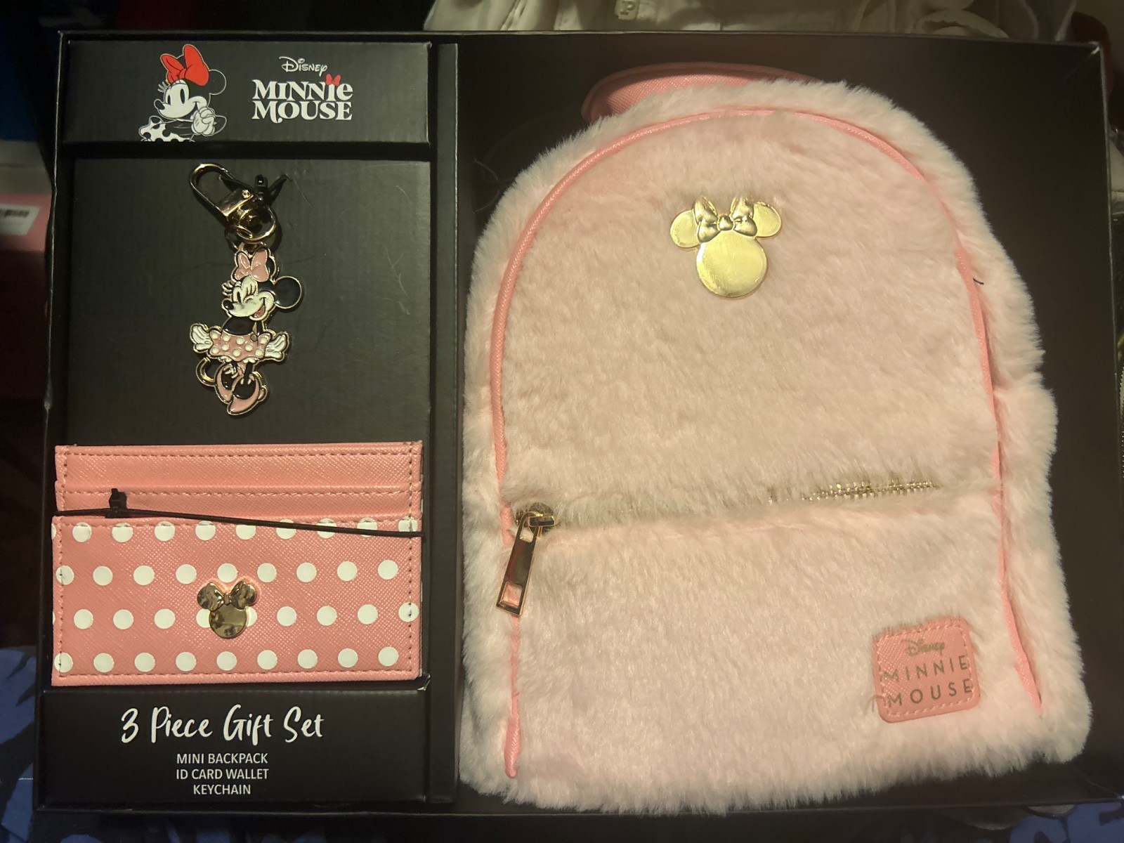 Minnie, mouse purse, book bag with wallet holder and keychain