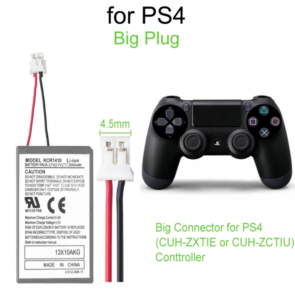 1x Battery 3.7V 1200mAh Compatible Replacement For Sony PS4 Controller Big Plug