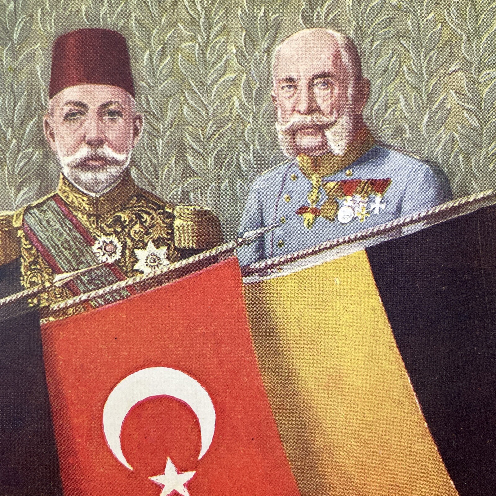 WW1 Germany Kaiser Wilhelm & Mehmed V Ottoman Postcard Antique c1918 Y14200