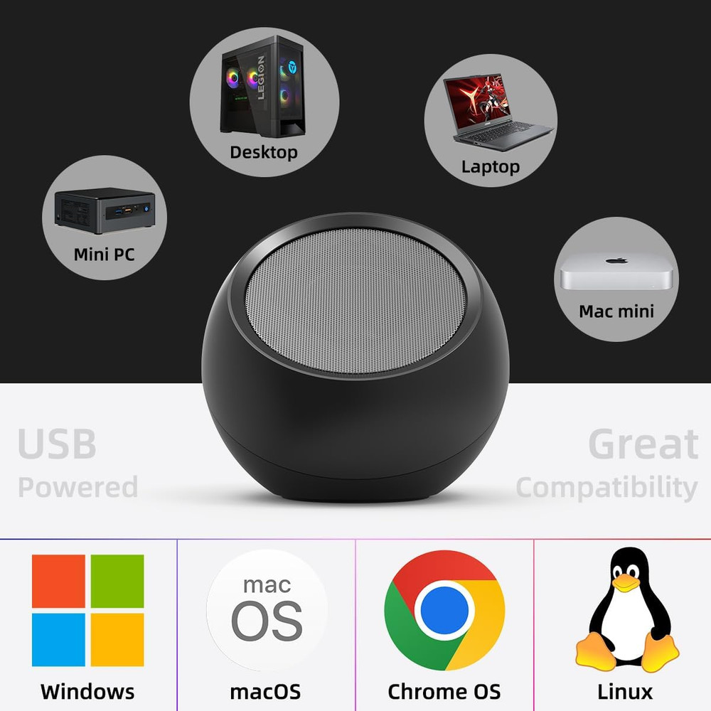 [Upgraded] USB Computer Speakers for Desktop PC Laptop | Small Plug-N-Play Exter