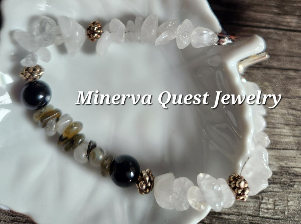 Clear Quartz Labradorite Chip Toggle Bracelet. #285