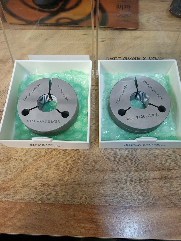 NEW .874-14 UNF-2A THREAD GAGE RING with NEW CERTIFICATION