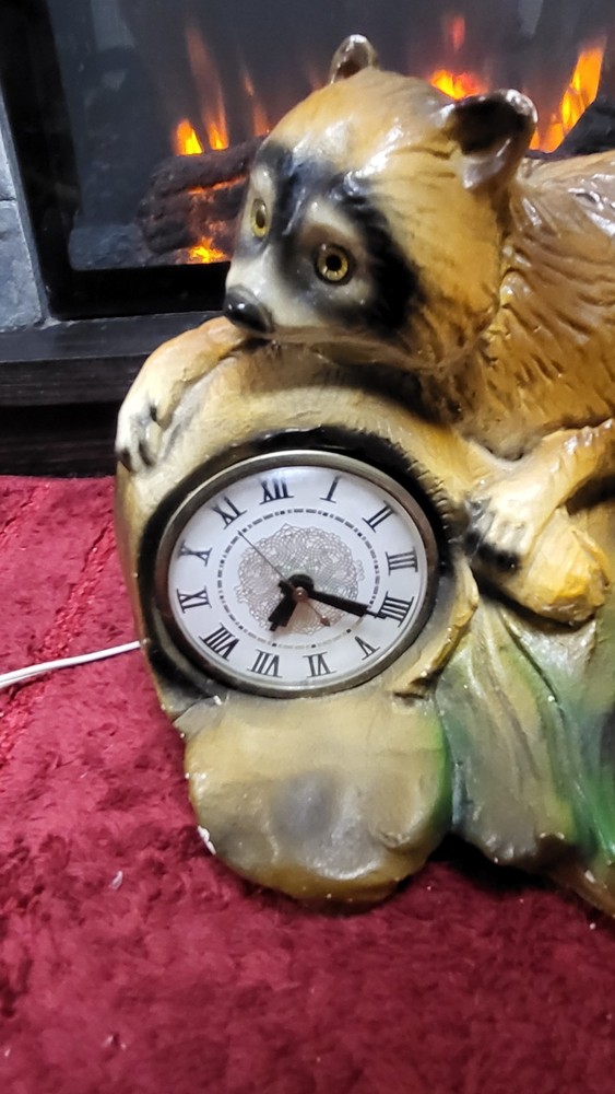 Vintage Raccoon Clock (It Works)