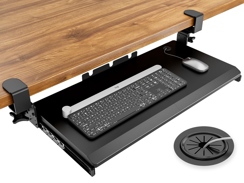Keyboard Tray Under Desk Pull Out with Extra Sturdy C Clamp Mount System, 27.3 (