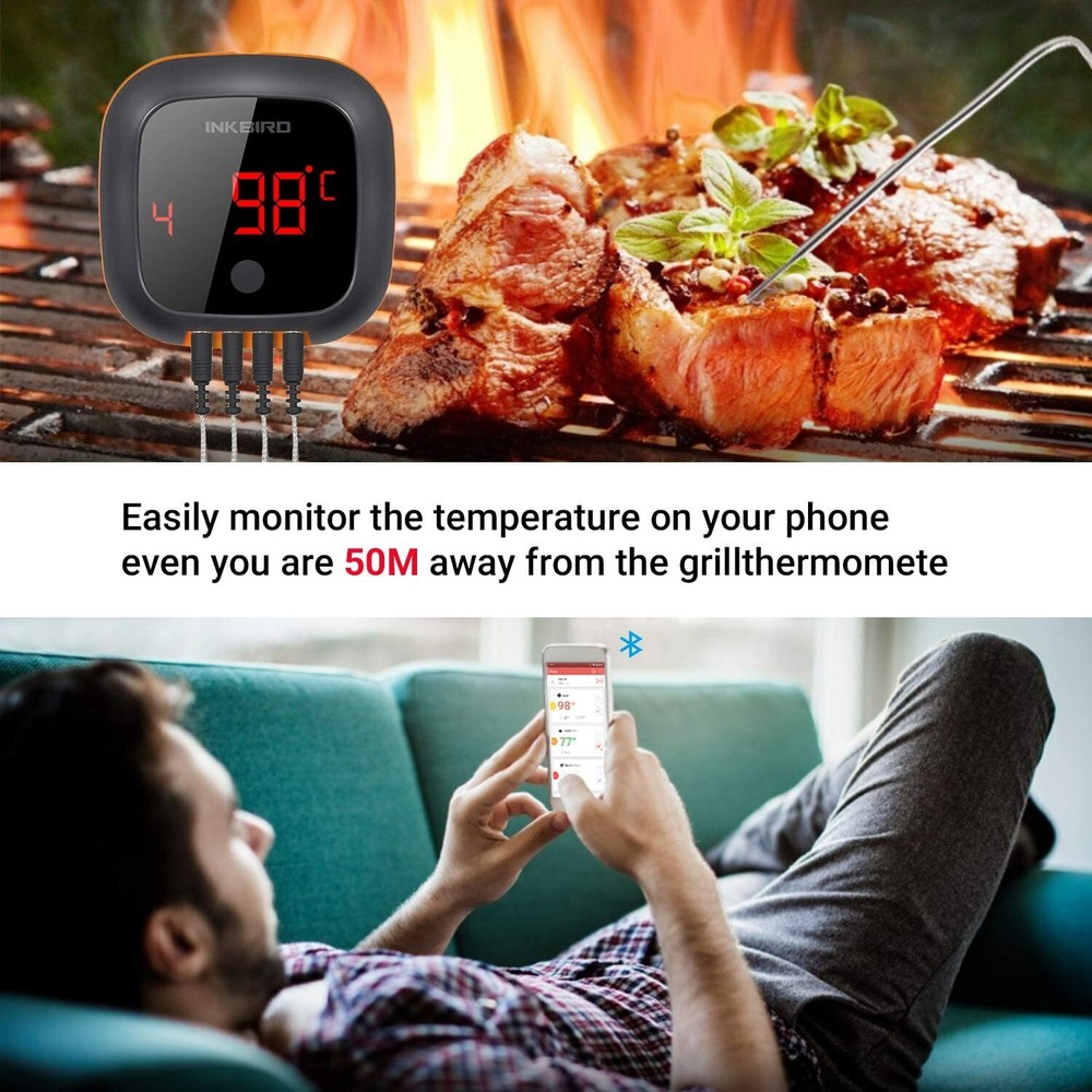 Rechargeable Bluetooth BBQ Thermometer Wireless Cooking Meat Sensor 2/4 Probe US