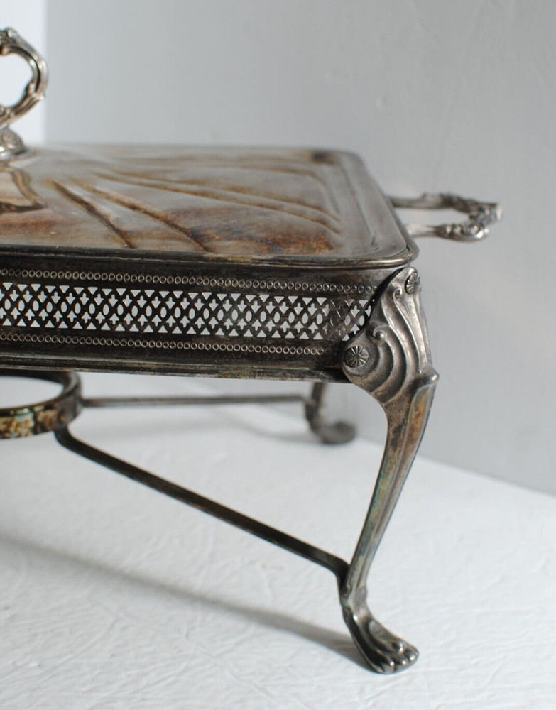 Vintage Silver Plated Footed Rectangular Casserole Serving Tray with Lid 14.25