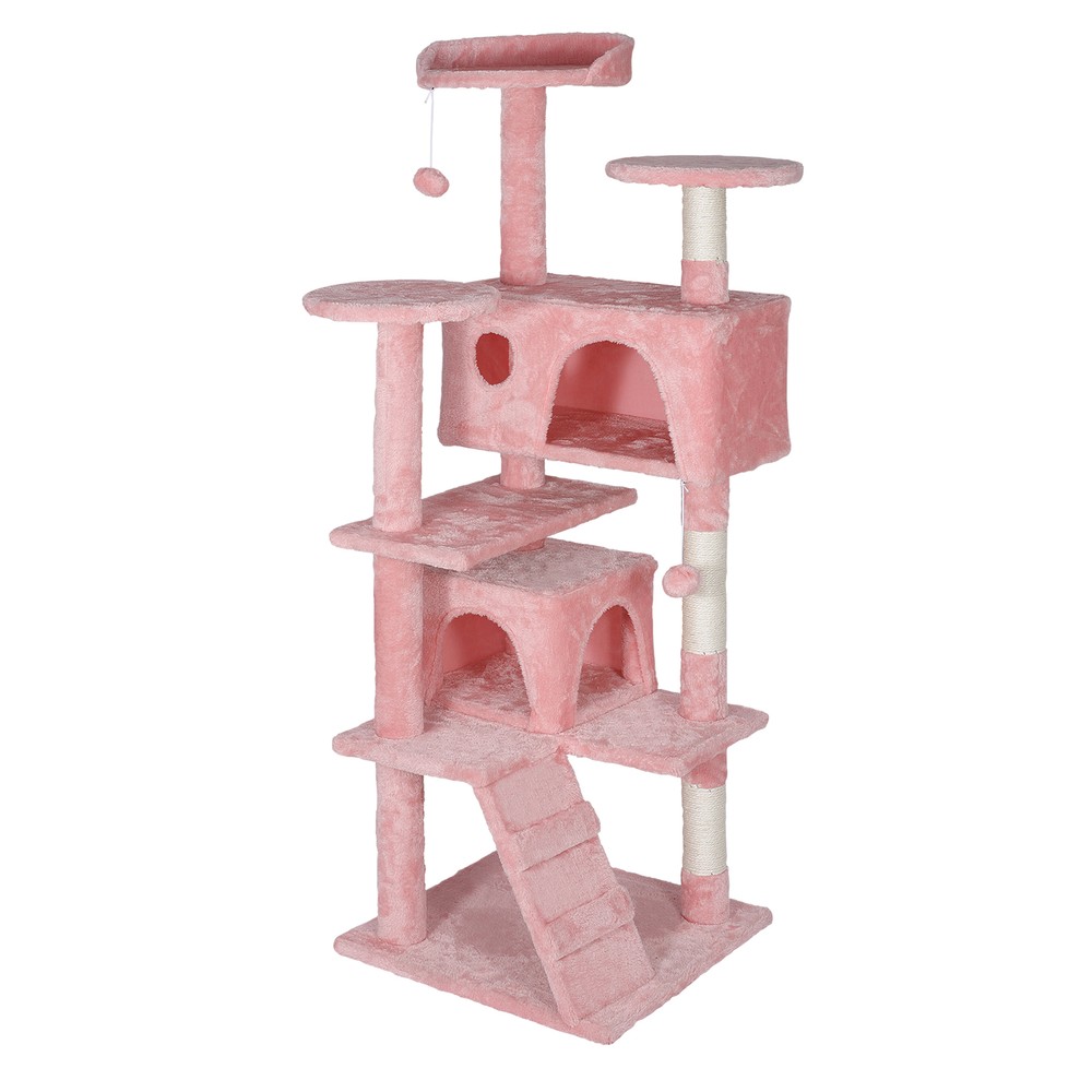 55 Inch Multi-Level Cat Tree Tower Kitten Condo House with Scratching Posts Pink