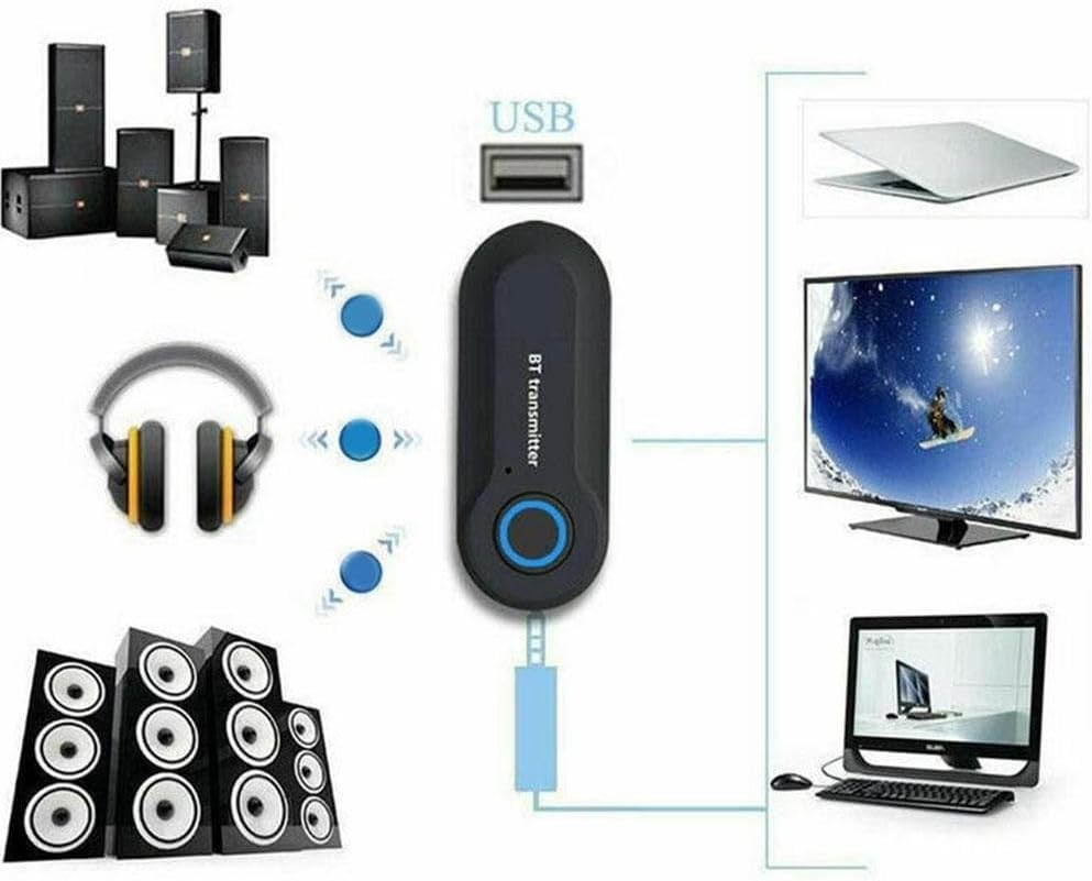 Bluetooth Transmitter Adapter, Wireless Portable Stereo USB Transmitter for TV