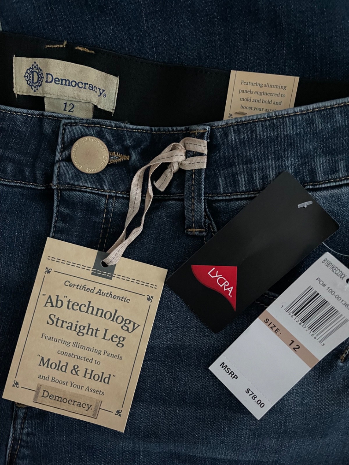 NEW WITH TAGS DEMOCRACY SIZE 12 STRAIGHT LEG BLUE DENIM JEANS MEDIUM WASH