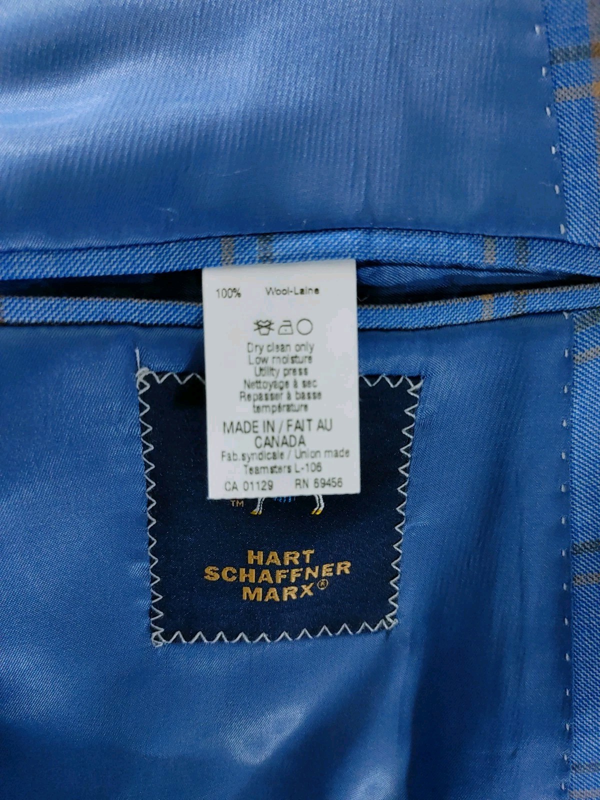 Hart Schaffner Marx Blazer Men 42S Plaid Royal Light Blue Sport Coat Jacket Wool