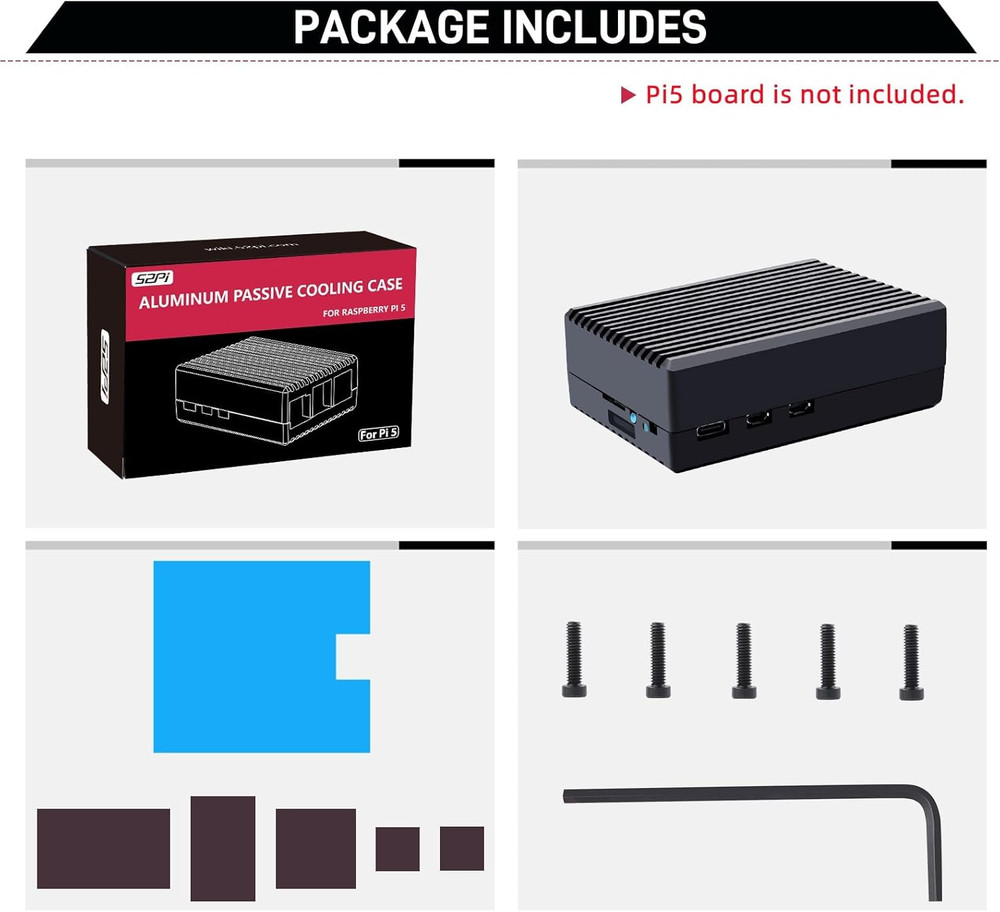 Aluminum Case for Raspberry Pi 5, Passive Cooling Case with Cooling Column and T