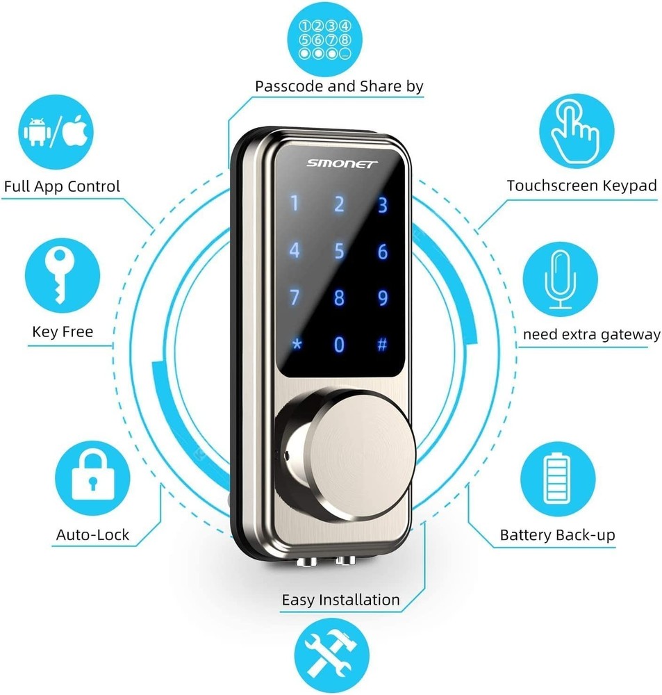 Smart Front Door Lock Set with Handle Keyless Entry Digital Kepad Deadbolt APP