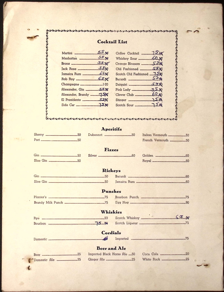1947 Armando Farm Purdy's Restaurant Dinner & Drinks Menu WESTCHESTER NY