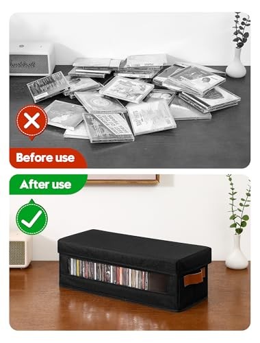 4 Packs CD Storage Box with Visible Window, Stackable CD Case 4 pack Black