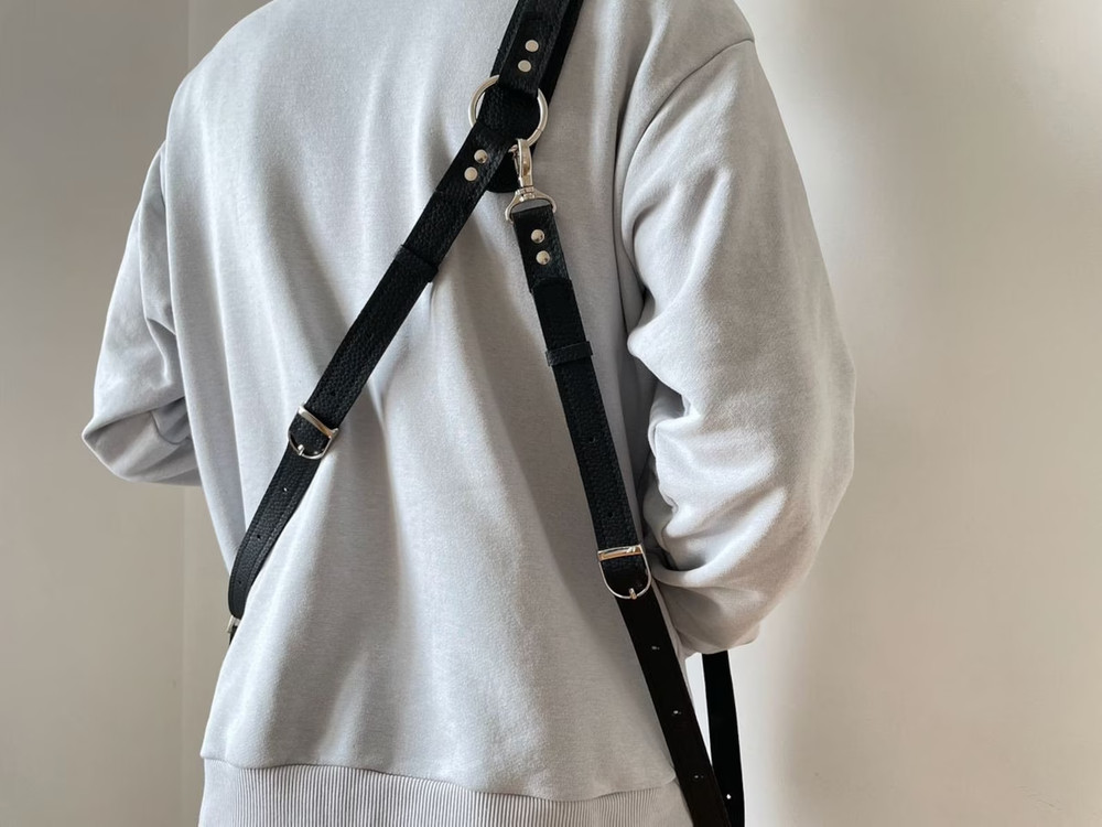 Vegan Leather Double Camera Harness with Silver Hardware