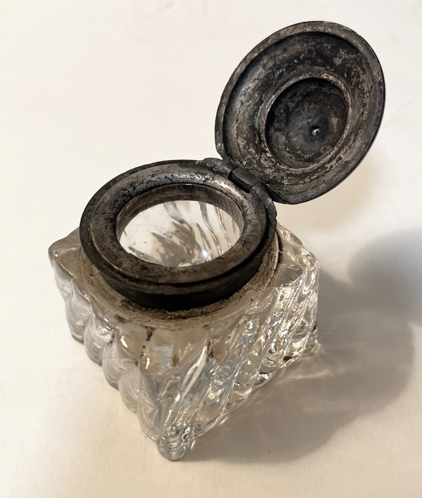 Antique Ink Well with Crystal base and Pewter Top - Nice!