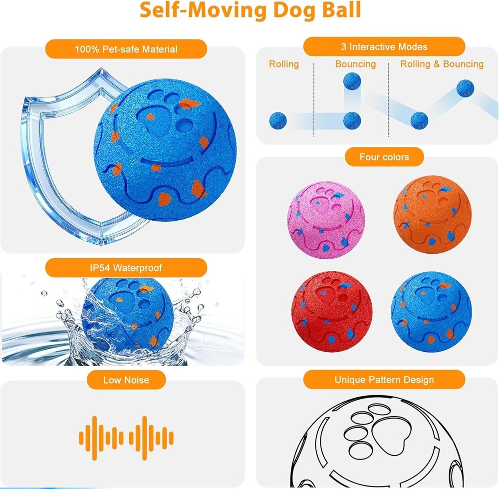 Self-Rolling Interactive Dog Ball Toy, Motion-Activated, Waterproof Blue