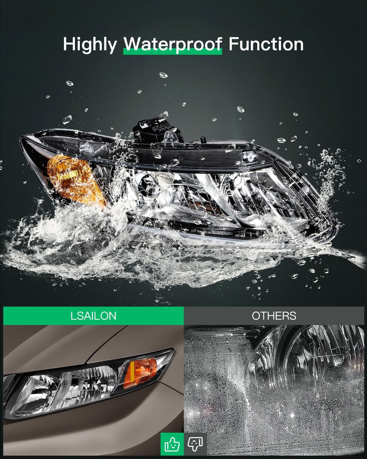 Headlight Assembly Replacement Fit 2012-2015 for Honda Civic Headlamp