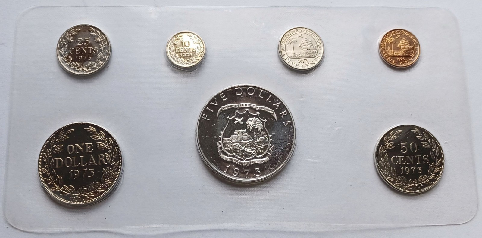 1973 Liberia Proof Coins Set w/ .900 Fine Silver $5 coin in plastic holder