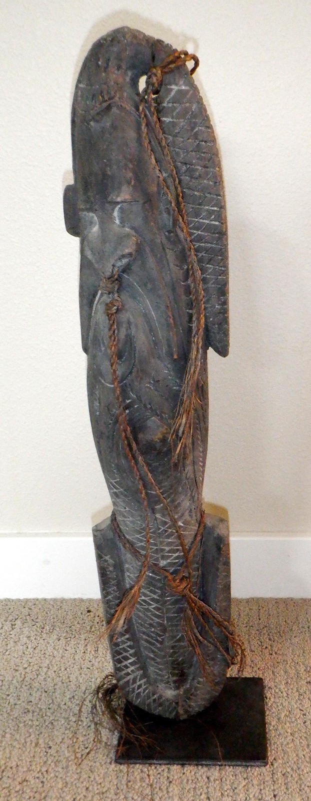 Papua New Guinea Wooden Crocodile Whistle/Flute, 22" H, 4" W with mount