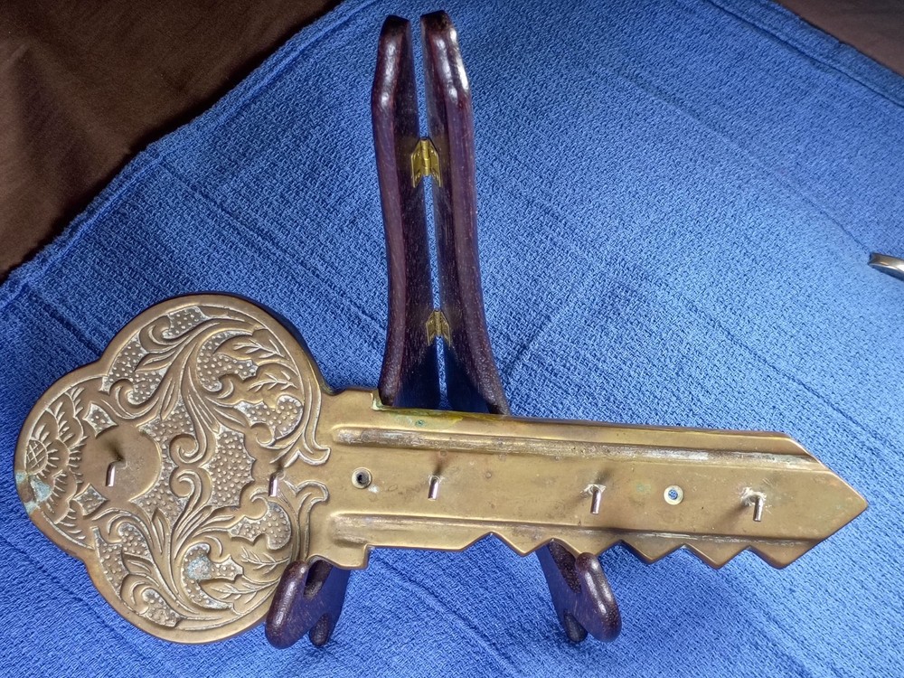 Vintage LARGE Wall Key Holder, Key Shaped Solid Brass w 5 Hooks