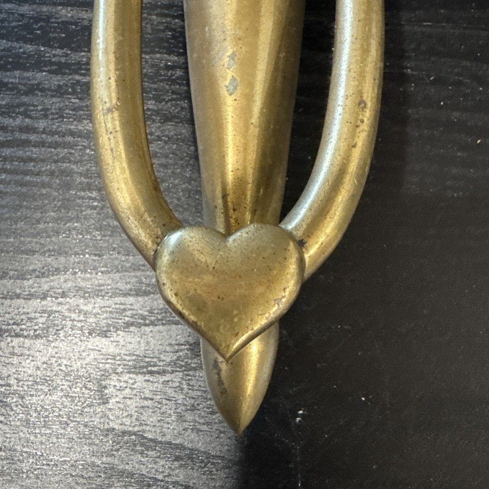 Vintage Solid Brass Slender Door Knocker Solid Brass 8” w/heart