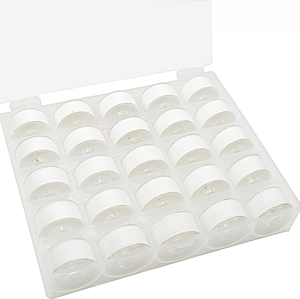 90WT Spun Polyester Bobbin Thread - 25 pcs White, Compatible with Major Brands
