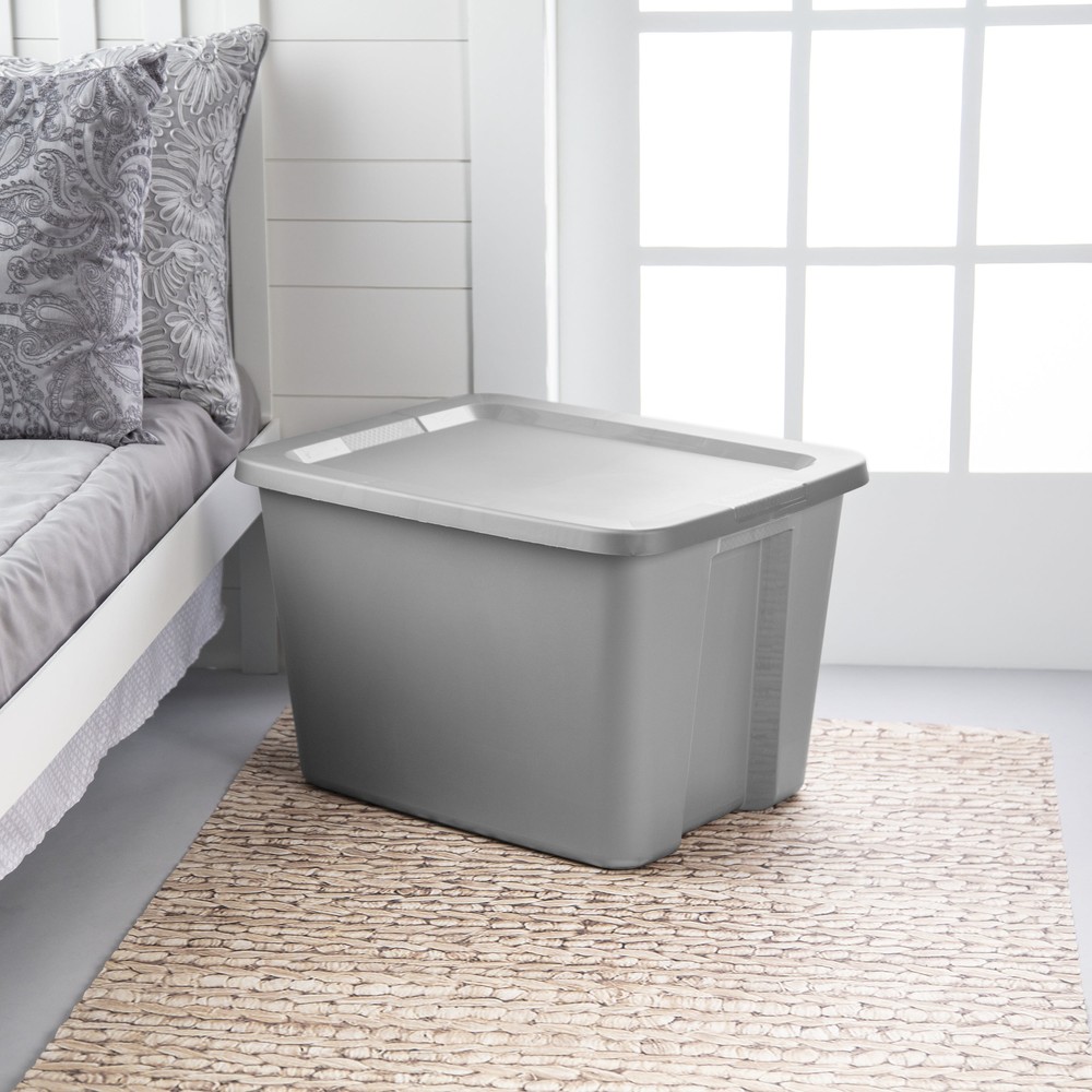 Large Storage Bin, 18 Gallon Plastic Storage Container with Snap-On Lid, Gray