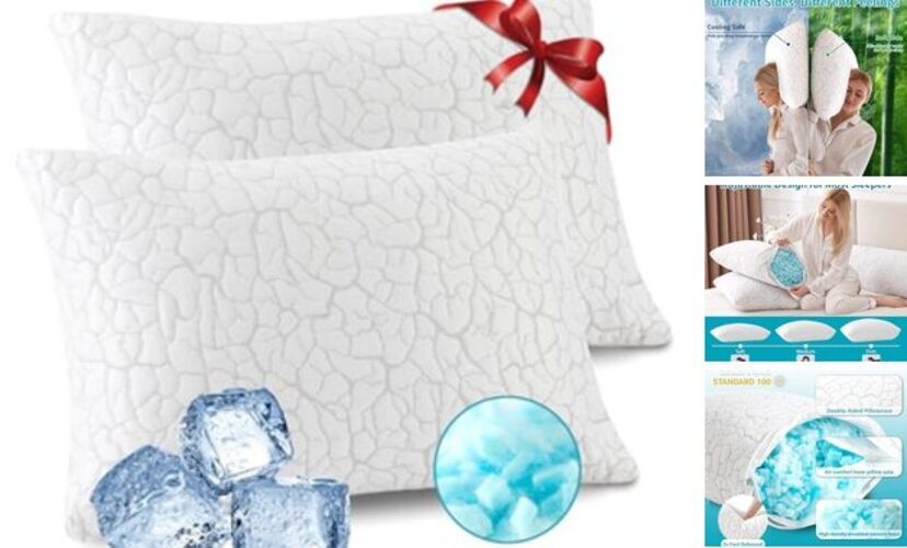 Cooling Pillows for Sleeping Pack, Adjustable Shredded Memory Foam Queen 2