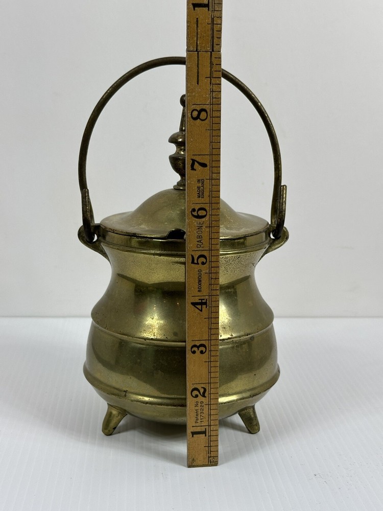 Vintage Solid Brass 3 Footed Fireplace Smudge Pot With Lid