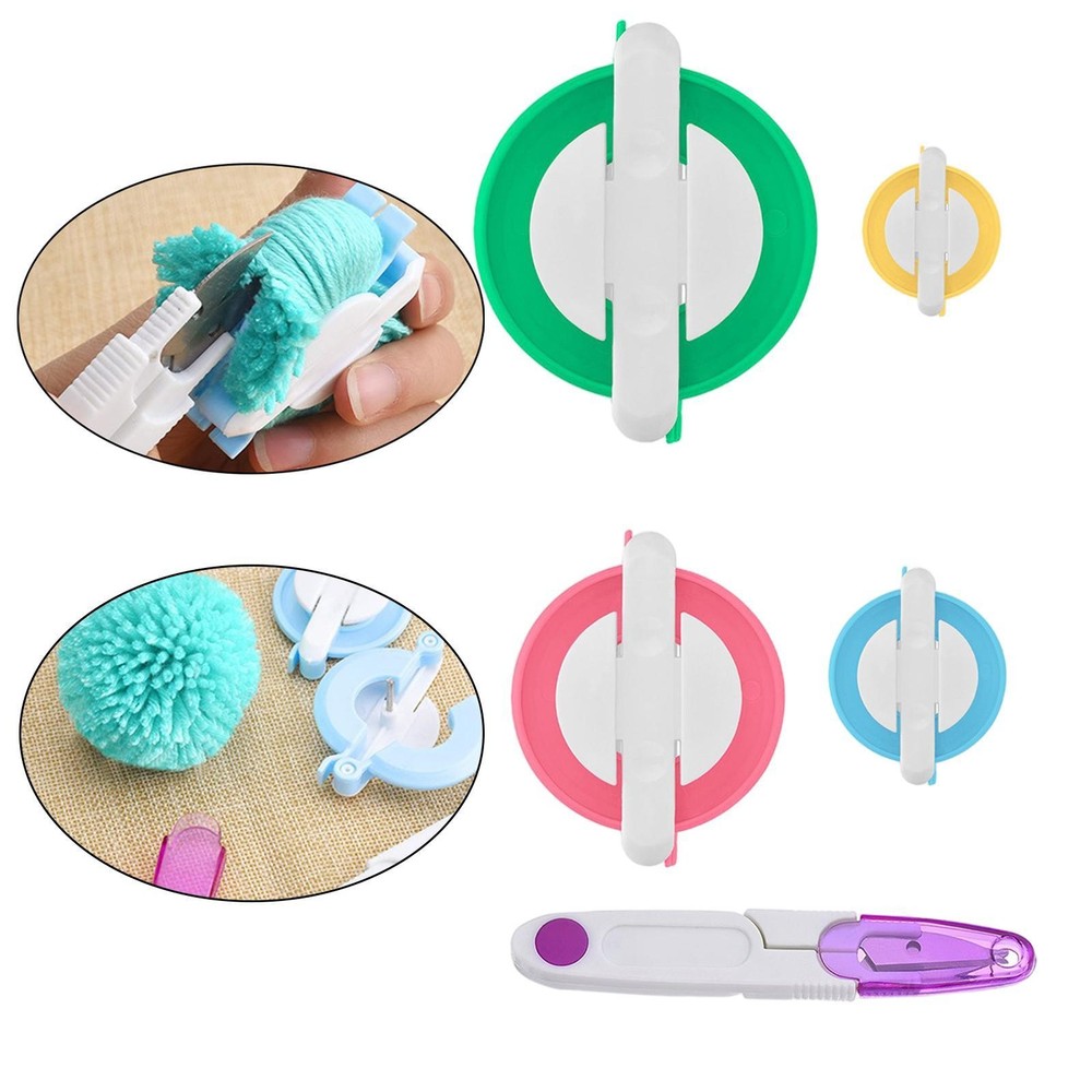 Pompom Maker Fluff Ball Weaver Tool Set Wool Knitting Needle Craft 4 Sizes