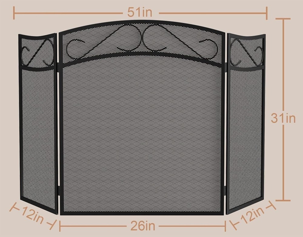 Fireplace Screen Wood Burning Fireplace Foldable 3 Panel Wrought Iron Fireplace