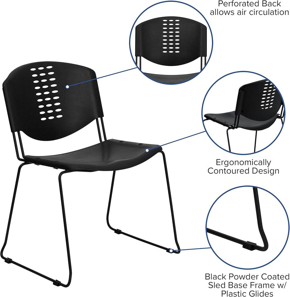 HERCULES 5-Pack 400 Lb Capacity Black Stack Chairs with Frame