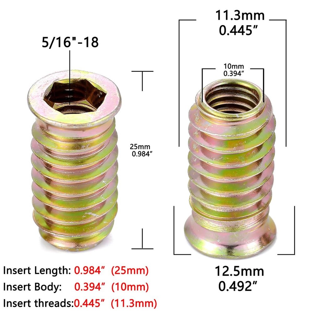 50 Pieces 5/16 Threaded Inserts for Wood Insert Nut Woodworking Tools Flush Nut