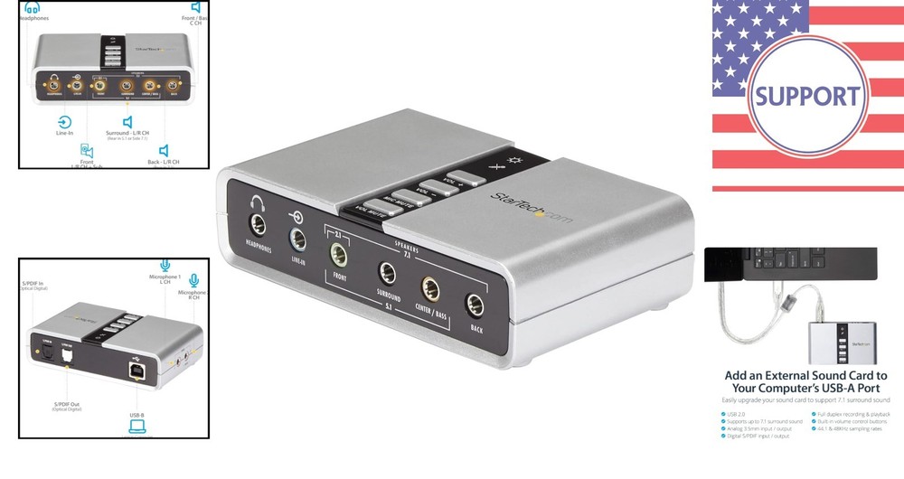 Compact External Sound Card with 7.1 Channels - USB Powered Audio Solution